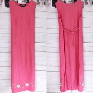 Sag Harbor Petite Linen Embroidered Maxi Dress 4P